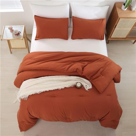 Queen Comforter Set Burnt Orange,3pcs (1Boho Terracotta Comforter& 2Pillowcases) - Picture 5 of 8
